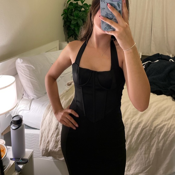 Satin Maxi Dress Black Meshki Halter - Picture 4 of 5